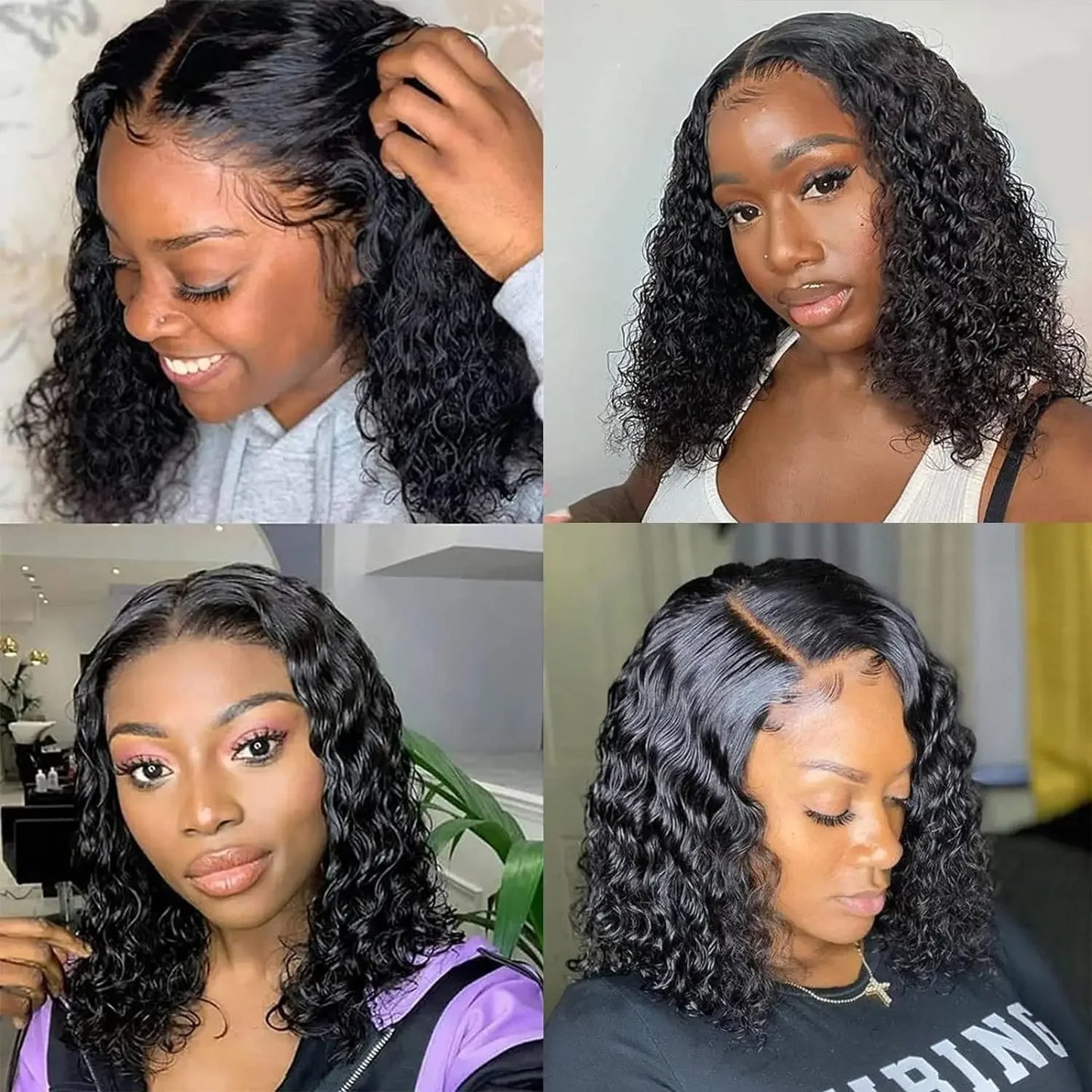 200 Density 13x6 Short Bob  Deep Wave wigs Curly 100% Human Hair 13x4 HD Transparent Lace Front Wig 14 16 Inches
