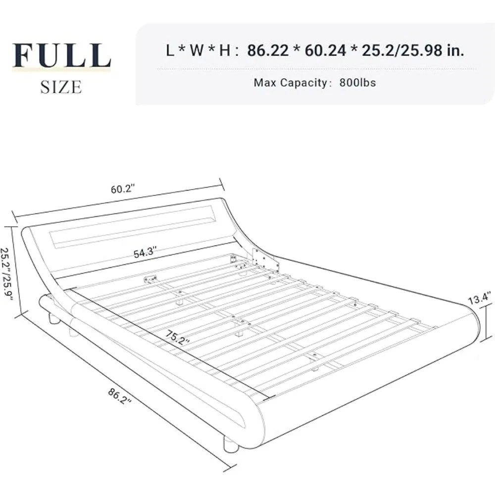 King Size LED Platform Bed Frame with Adjustable Headboard/No Box Spring Need/Easy Assembly/Faux Leather in White and Black