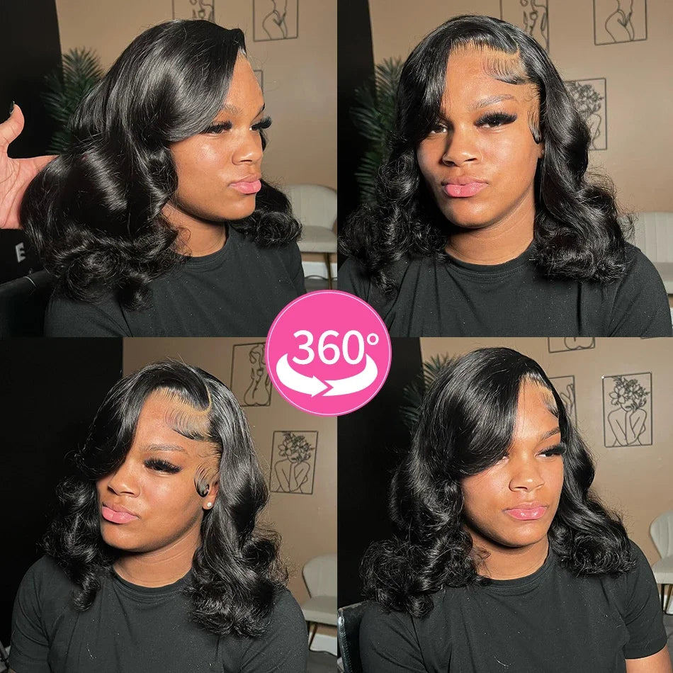 300 Density Body Wave Short Bob 13x4 13x6 HD Transparent Lace Front Human Hair Wigs 5x5 Pre Plucked Lace Frontal Wig For Black