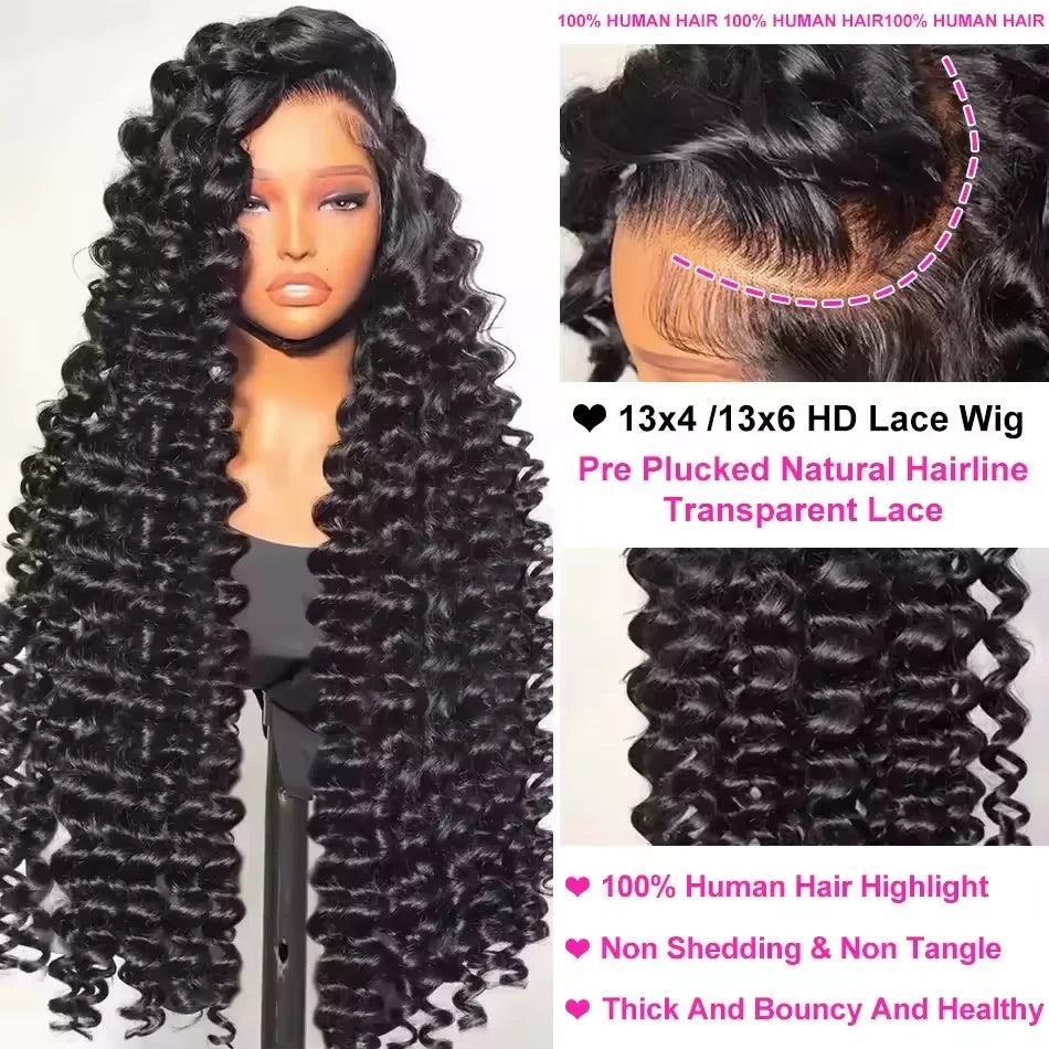 13x6 HD Lace Front Wigs 30 36 Inches Brazilian Water Wave 13x4 Lace Frontal Human Hair Wig