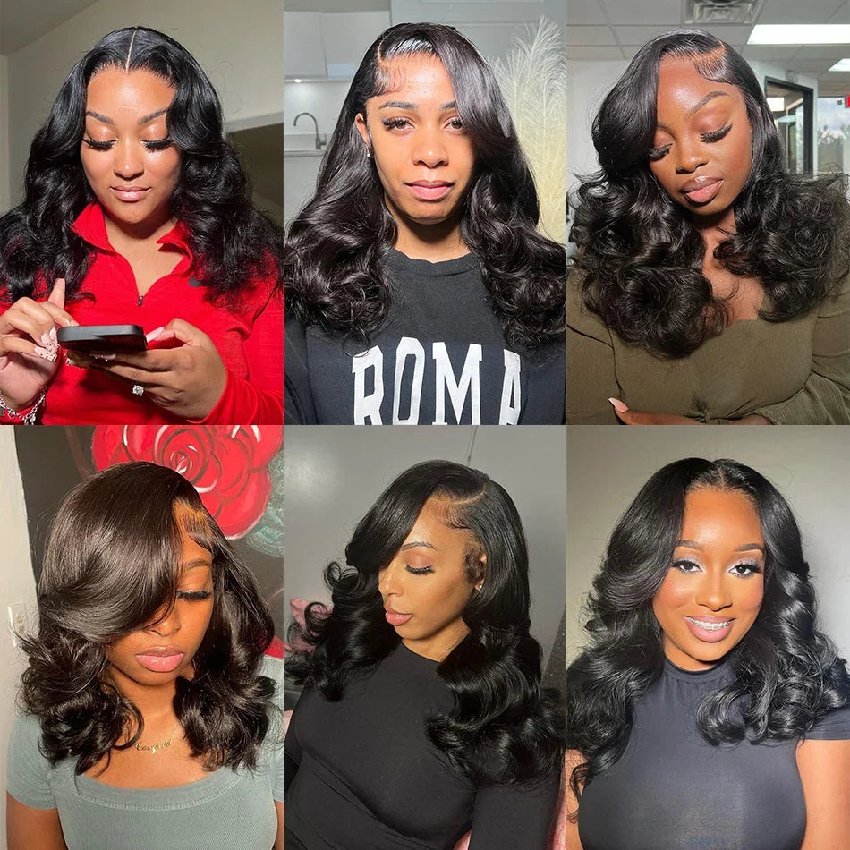 300 Density Body Wave Short Bob 13x4 13x6 HD Transparent Lace Front Human Hair Wigs 5x5 Pre Plucked Lace Frontal Wig For Black