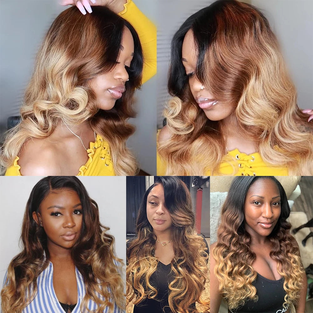 Ombre Color Body Wave Human Hair Bundles with closure Brazilian  human hair 1b/4/27 Hair Weave Bundles human Hair Extension