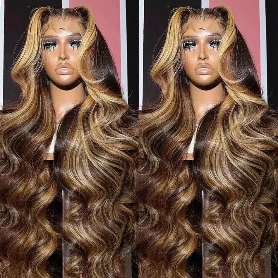 30 40 Inch 4/27 Highlight Body Wave 13x4 Human Hair Lace Frontal Wigs 250 Density Colored Ombre 13x6 HD Lace Front Wig For Women