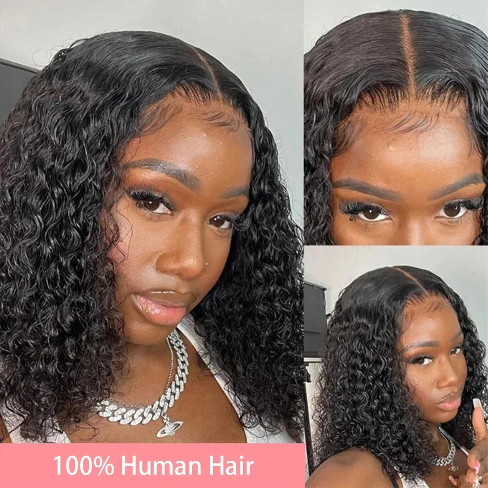 Curly Short Bob 13x4 HD Transparent Lace Front Wig 13x6 Deep Wave Bob Wigs 100% Human Hair