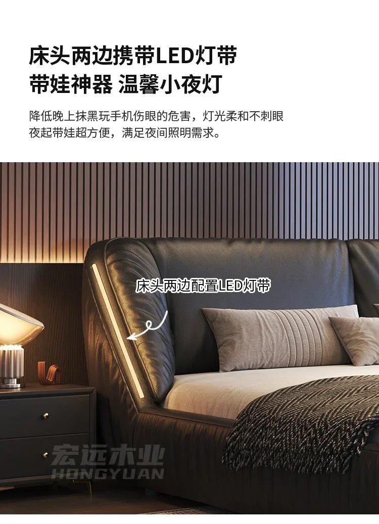 Student Leather Luxury Double Bed Modern Loft King Storage Bedroom Double Bed Queen Disabled Letto Matrimoniale Home Furniture