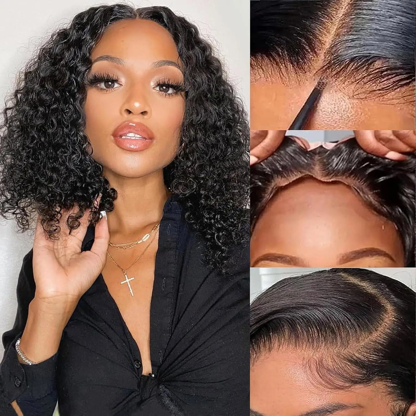 Kinky Curly Bob Wigs Human Hair Glueless 4X4 Lace Wig Malaysia Hair Short Curly Bob Wigs