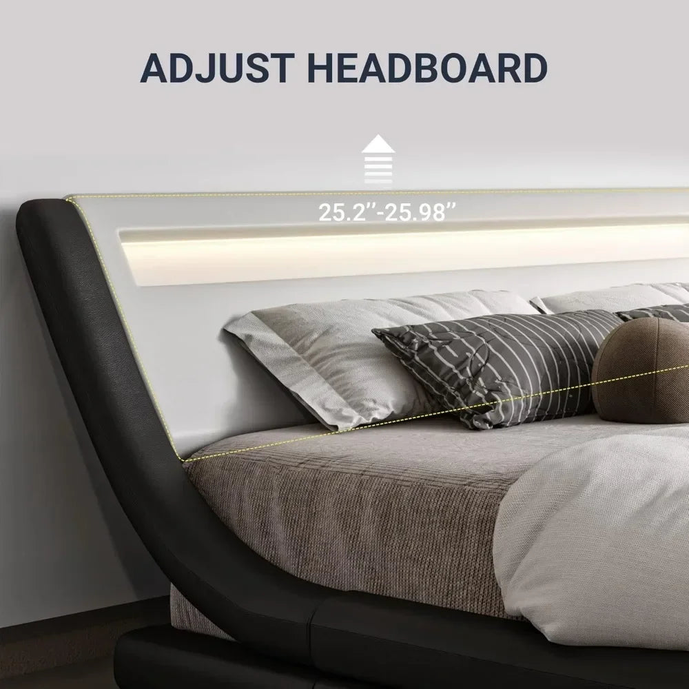 King Size LED Platform Bed Frame with Adjustable Headboard/No Box Spring Need/Easy Assembly/Faux Leather