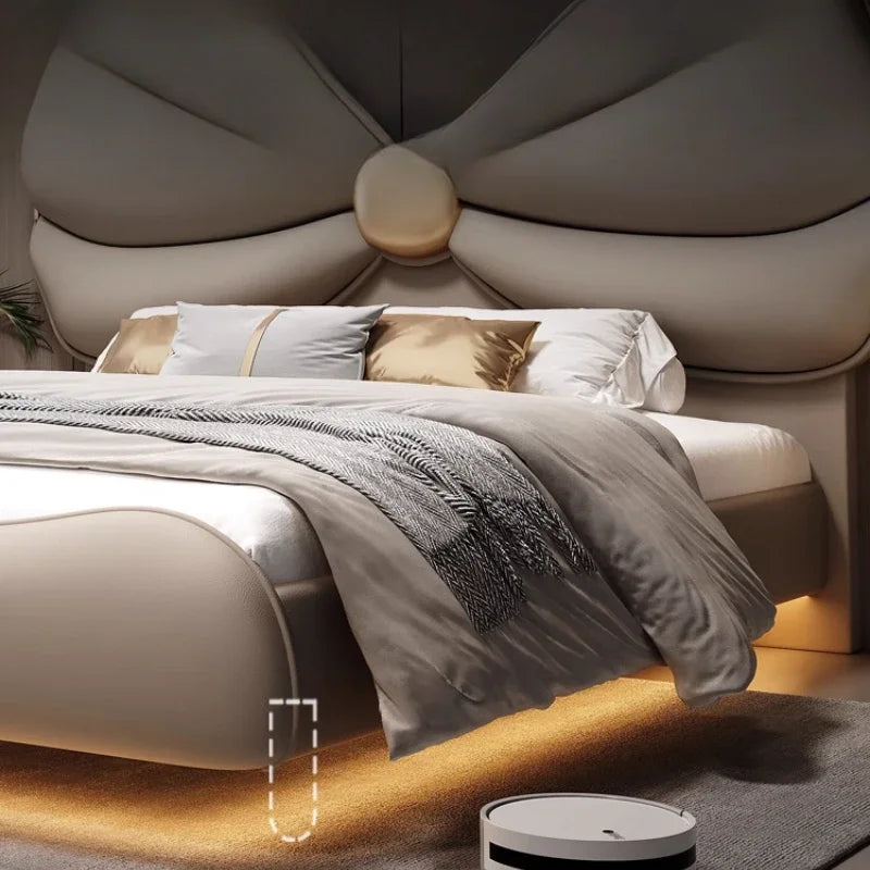 Luxury With Lights Floating Bed Modern Frame King Size Double Bed Headboards Twin Wood Lit 2 Personnes Furniture For Bedroom