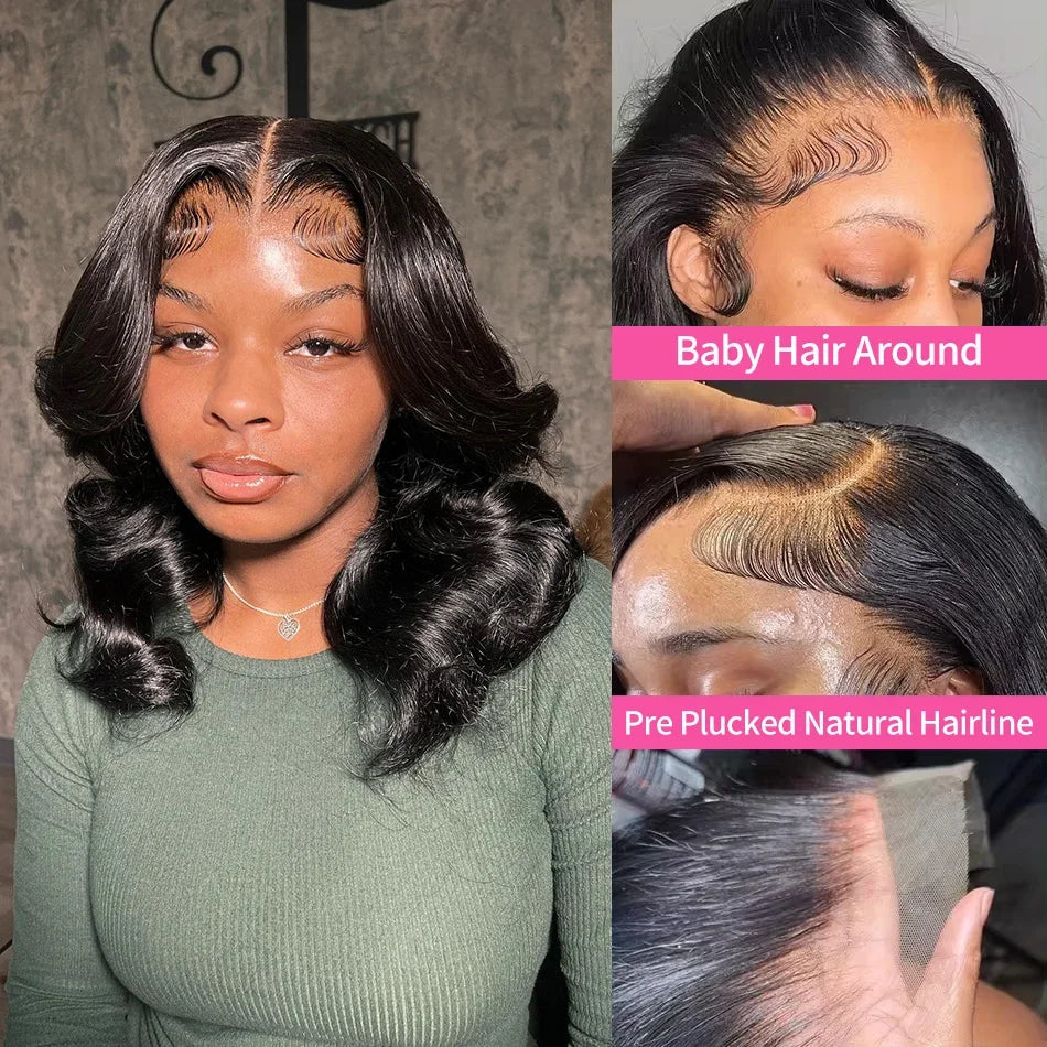 300 Density Body Wave Short Bob 13x4 13x6 HD Transparent Lace Front Human Hair Wigs 5x5 Pre Plucked Lace Frontal Wig For Black