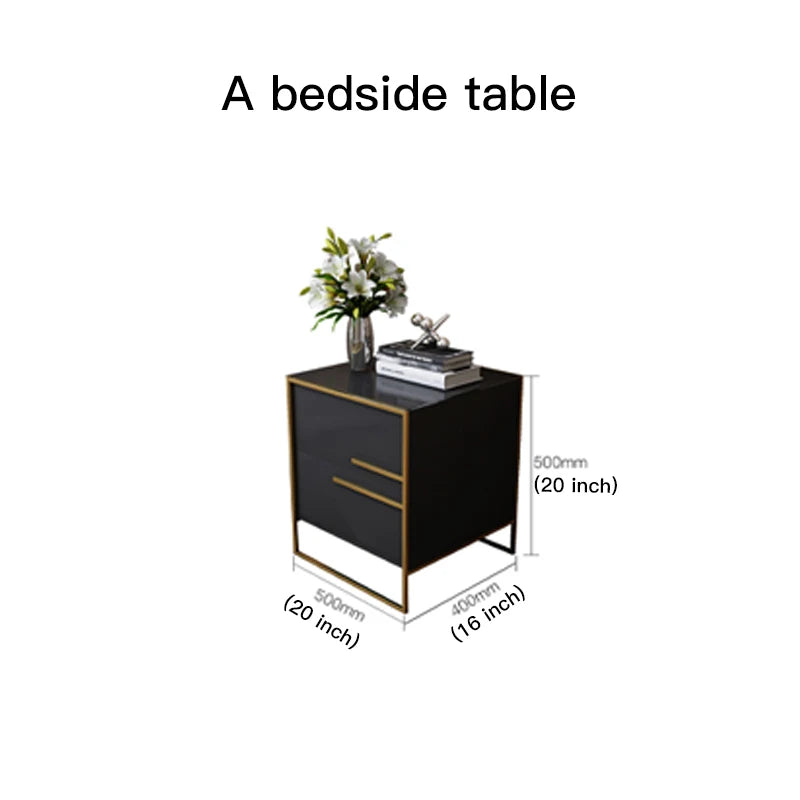 Light Luxury  Bed Frame Dark Gray Complete Furniture Bedrooms Set Beside Tables Cama King Size 2 People For Apartment Villa Home