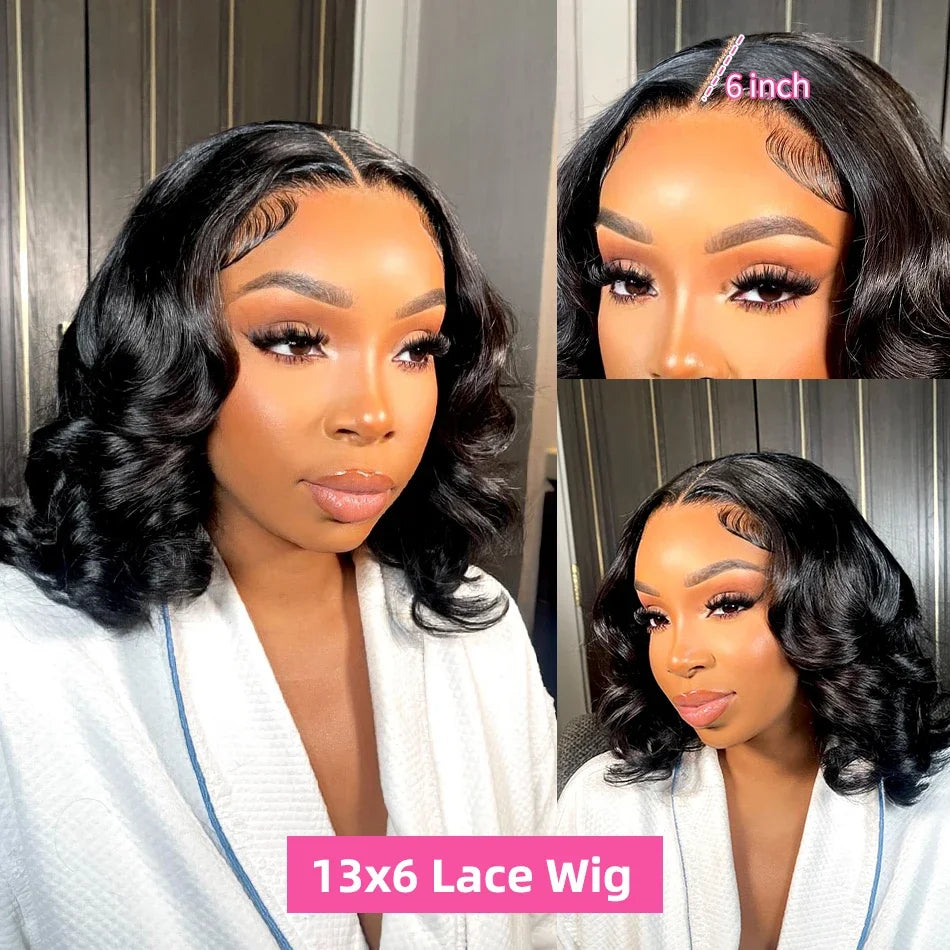 300 Density Body Wave Short Bob 13x4 13x6 HD Transparent Lace Front Human Hair Wigs 5x5 Pre Plucked Lace Frontal Wig For Black