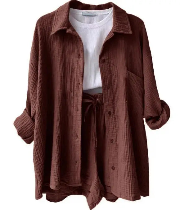 Casual Long Sleeve Button Loose Two Piece Set