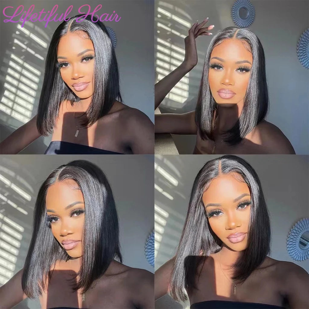 Glueless Bob Hair Wig Human Hair Ready To Wear Straight Transparent 4x4 Lace Closure