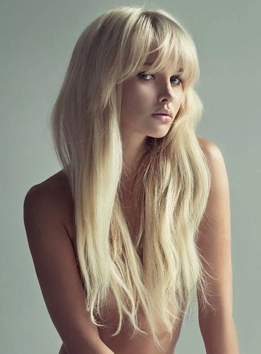 Long Light Blond Women's Natural Wavy Capless Wig 100% Human Hair Wig 24 In