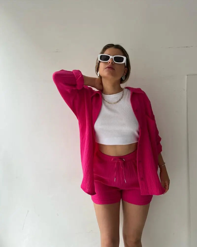 Casual Long Sleeve Button Loose Two Piece Set