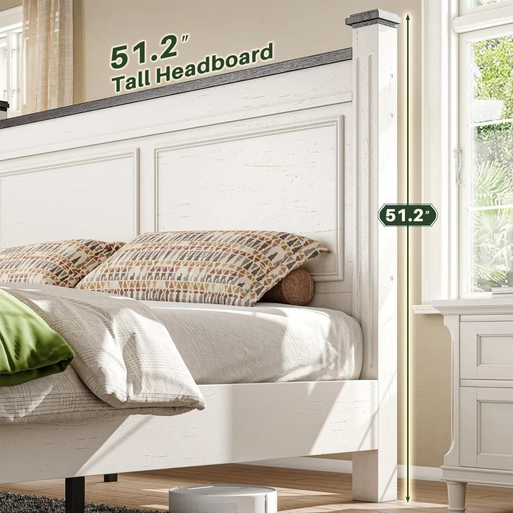 King Size Bed Frame with 51.2" Tall Headboard,2 Storage Drawers, Modern King Bed Frame for Bedroom,Apartment,NO Noise,No Box Spr