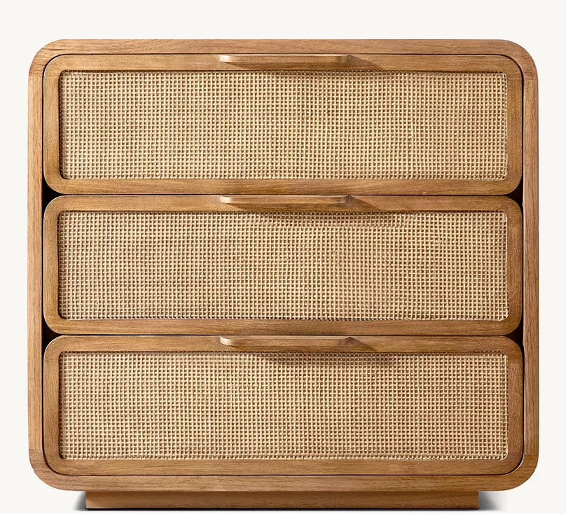 American Style Minimalist Wooden Rattan Weave king Size Bed Can Customize Bedroom Furniture