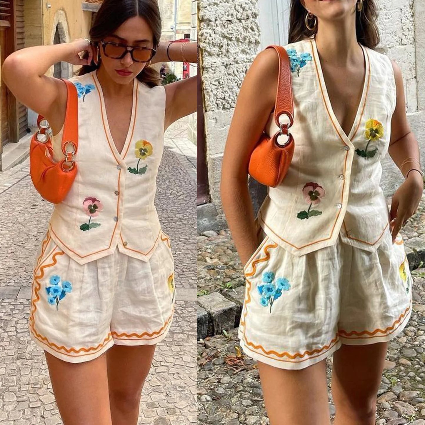 Spring  Summer Women's Suit New Sleeveless Vest Printed Vest Set Casual Loose Wide Leg Pants Vacation Two-piece Set For Women