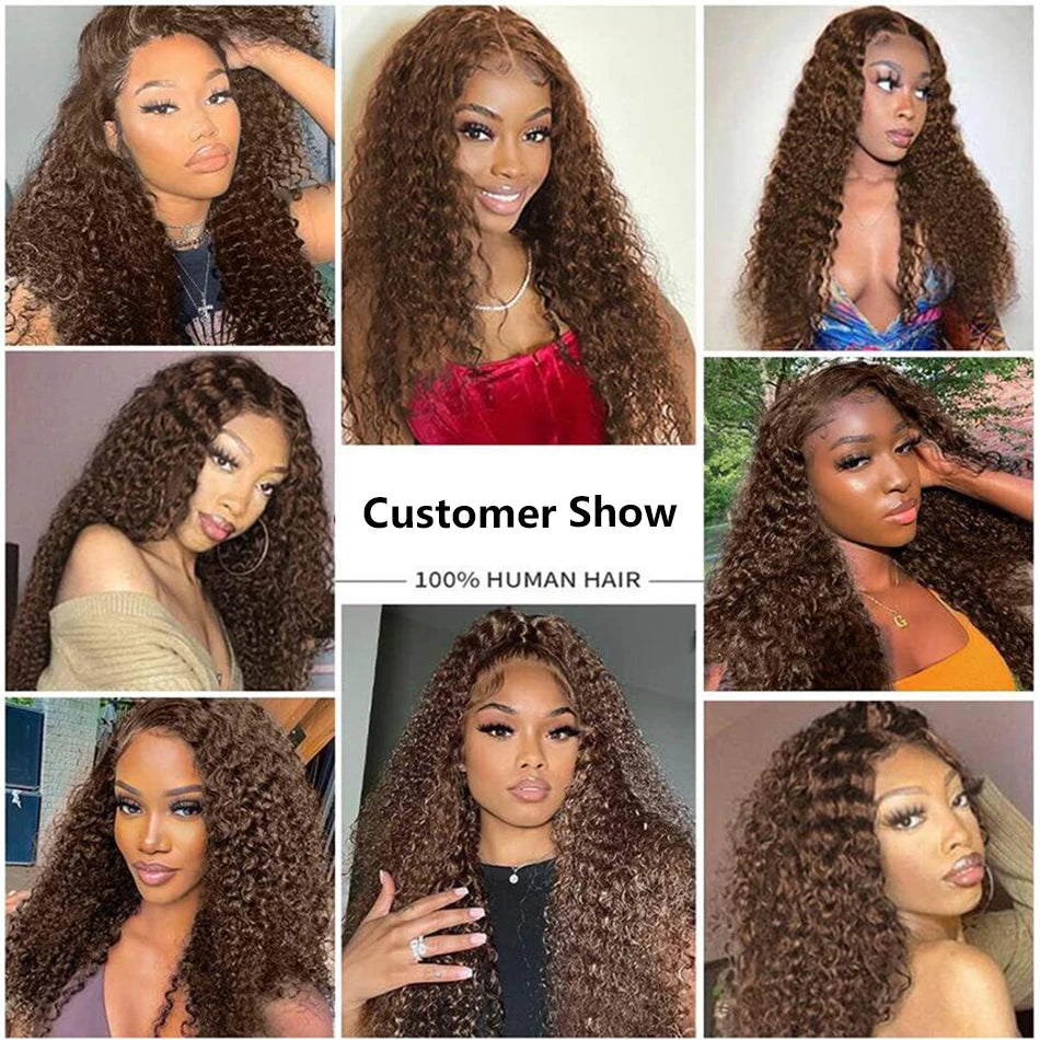 13x6 Hd Lace 30 Inch Chocolate Brown 13x4 Curly Lace Front Human Hair Water Wave Brazilian Wigs