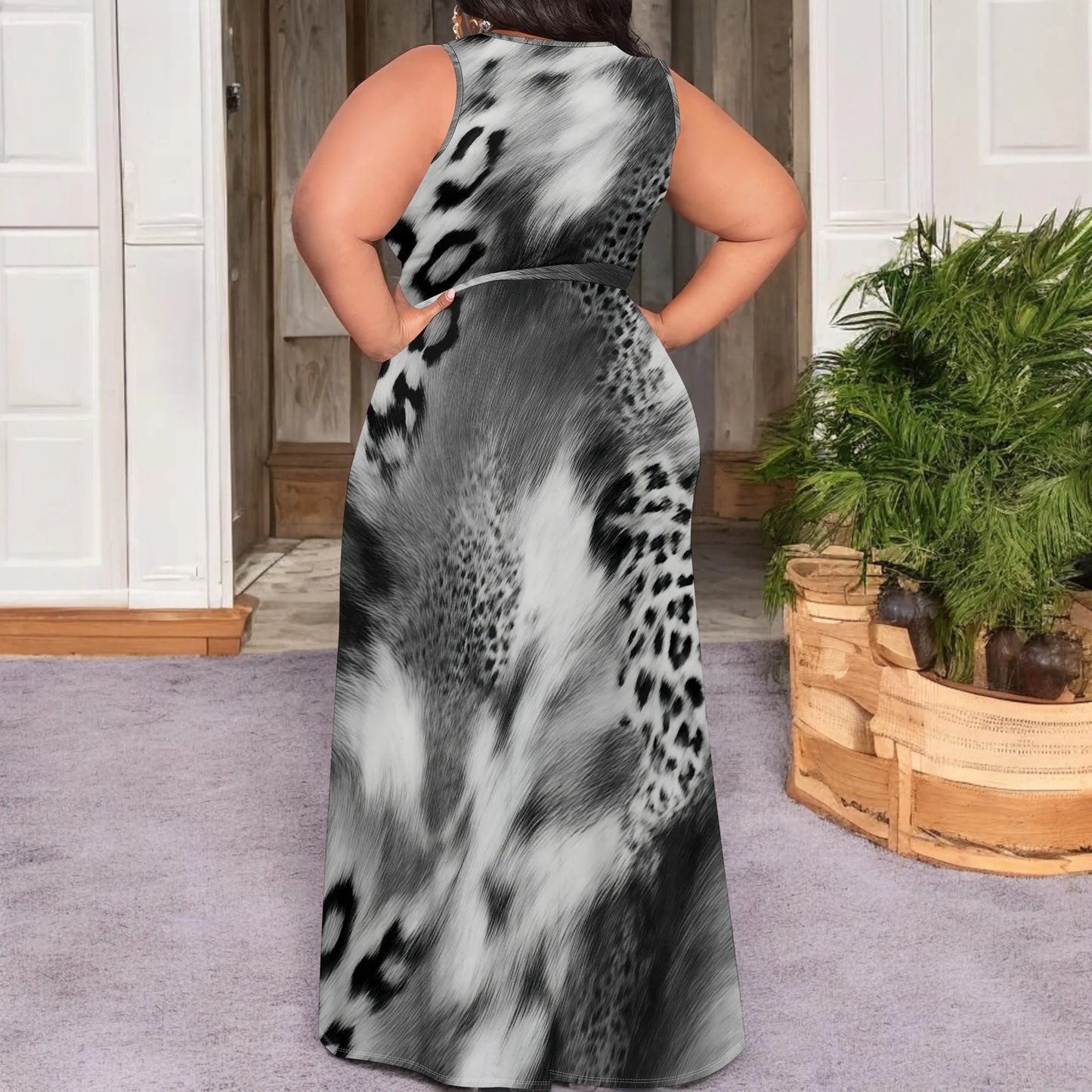 Leopard Print Maxi Dress Sleeveless Style for Evening Party