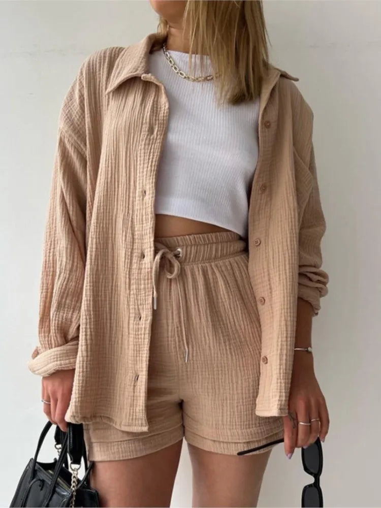 Casual Long Sleeve Button Loose Two Piece Set