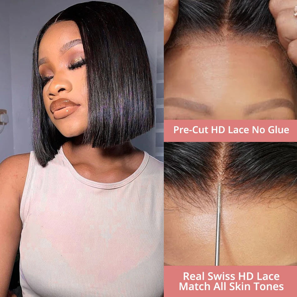 13x4 Glueless Lace Front Wig Human Hair Straight 13x6 HD Transparent Lace Frontal Wigs Short Bob Wig