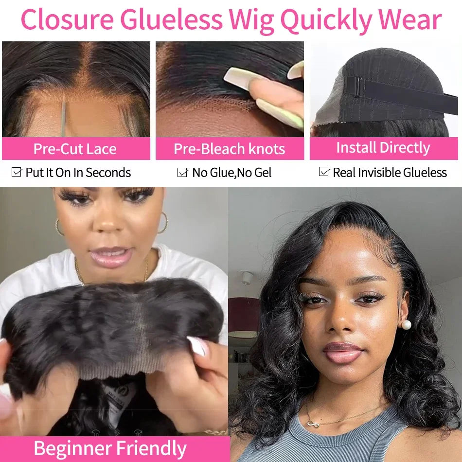 300 Density Body Wave Short Bob 13x4 13x6 HD Transparent Lace Front Human Hair Wigs 5x5 Pre Plucked Lace Frontal Wig For Black
