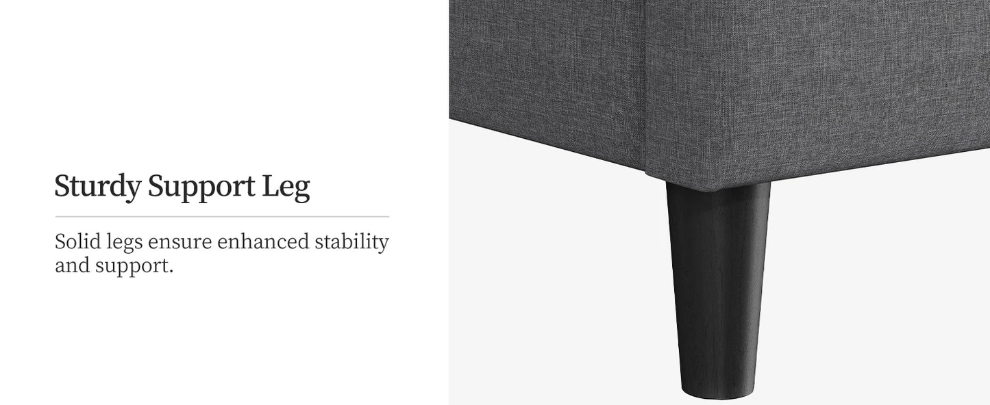 Soft Padded Bed Frame, Modern King Size Bed Platform, with Square Stitching and Button Tufted Headboard, Adjustable Height