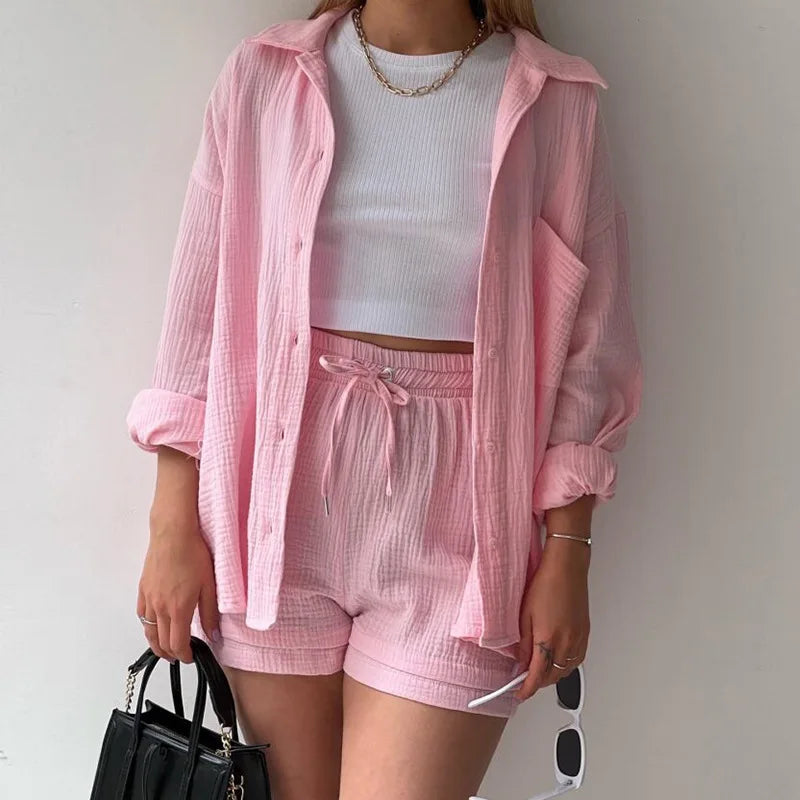 Casual Long Sleeve Button Loose Two Piece Set