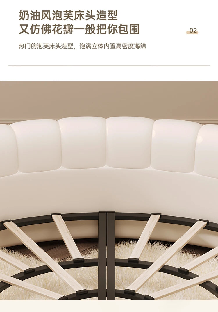 Minimalist Genuine Leather Bed Round Modern King Size American Style Fashionable Bed Light Luxury Wedding Full Lit Furniture