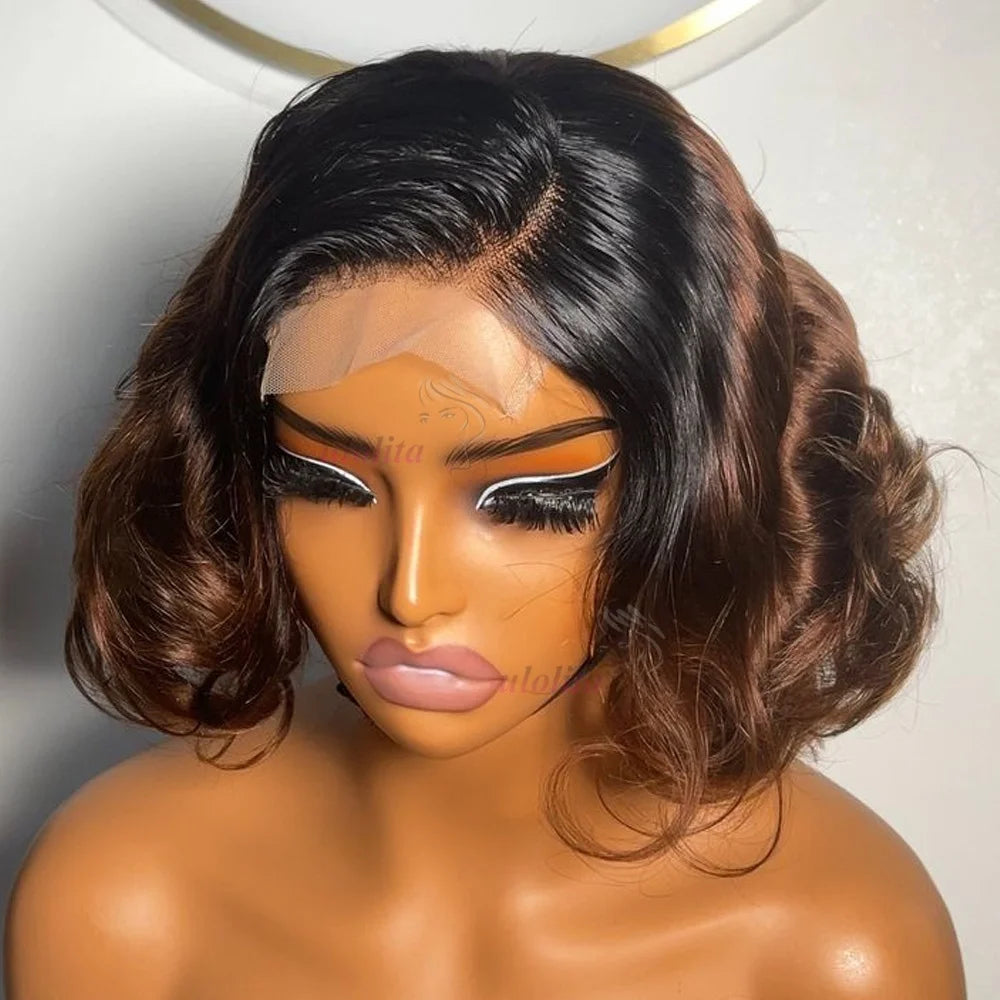 Loose Body Wave Chocolate Brown 4x4 HD Lace Frontal Bob Wigs Human Hair PrePlucked Brazilian #4 Colored Human Hair Wigs 300%