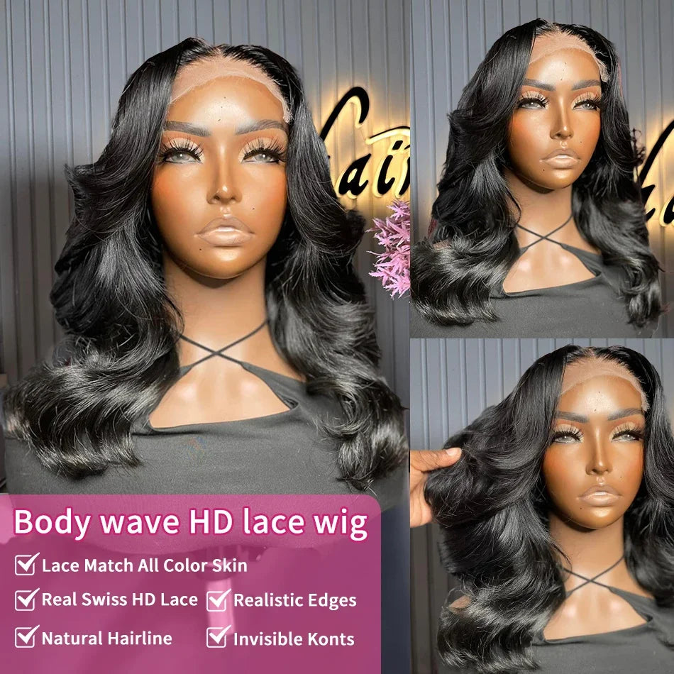 300 Density Body Wave Short Bob 13x4 13x6 HD Transparent Lace Front Human Hair Wigs 5x5 Pre Plucked Lace Frontal Wig For Black