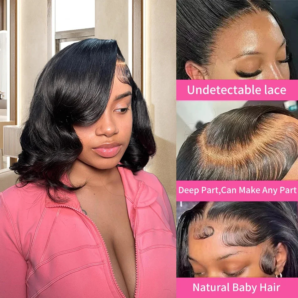 300 Density Body Wave Short Bob 13x4 13x6 HD Transparent Lace Front Human Hair Wigs 5x5 Pre Plucked Lace Frontal Wig For Black