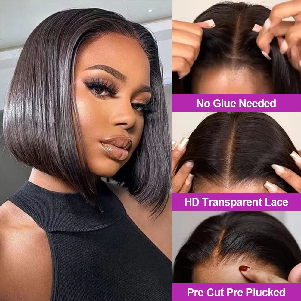 13x4 Glueless Lace Front Wig Human Hair Straight 13x6 HD Transparent Lace Frontal Wigs Short Bob Wig