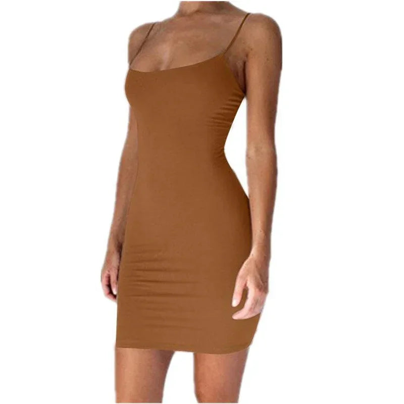 Summer Spaghetti Strap Mini Dress Women Sexy Bodycon Club Party Dresses Short