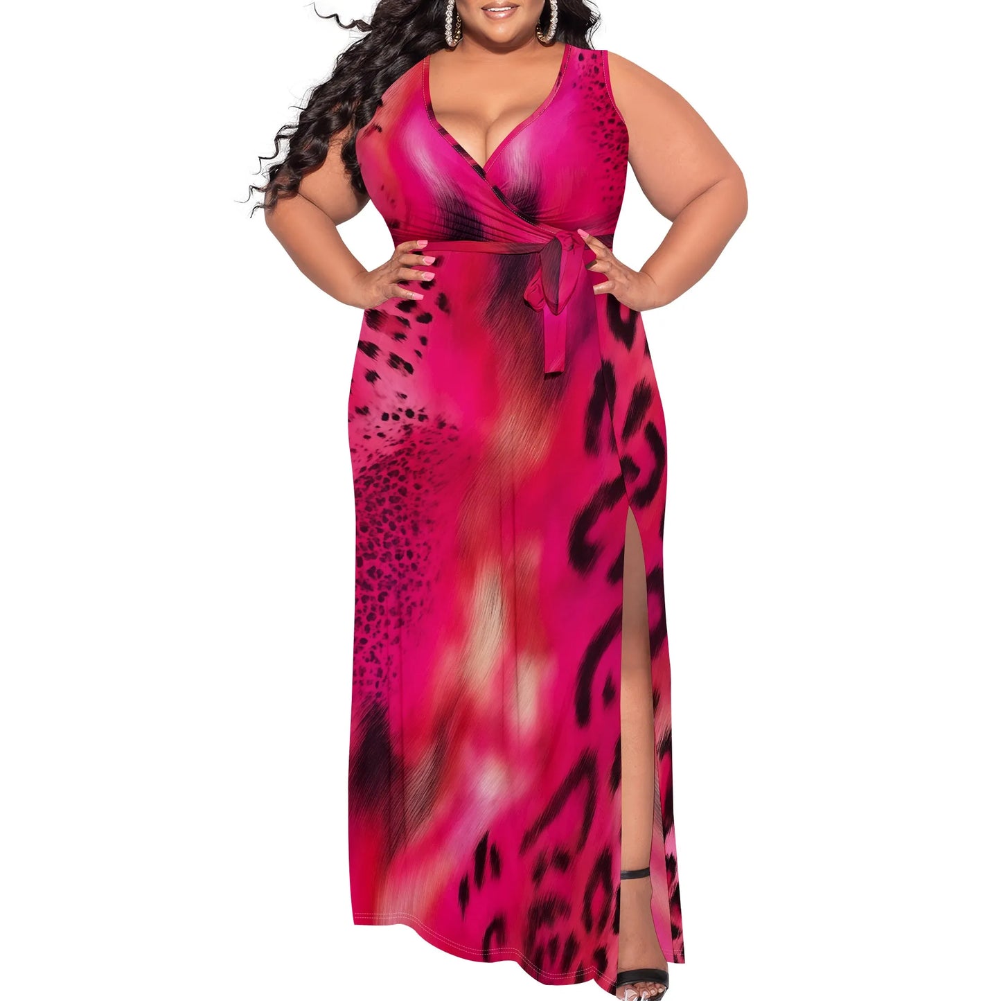 Leopard Print Maxi Dress Sleeveless Style for Evening Party