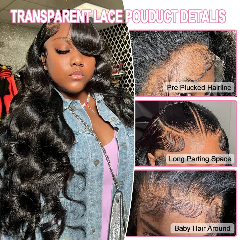 Transparent Lace Frontal Human Hair Wigs Glueless Water Wave Lace Front Wig