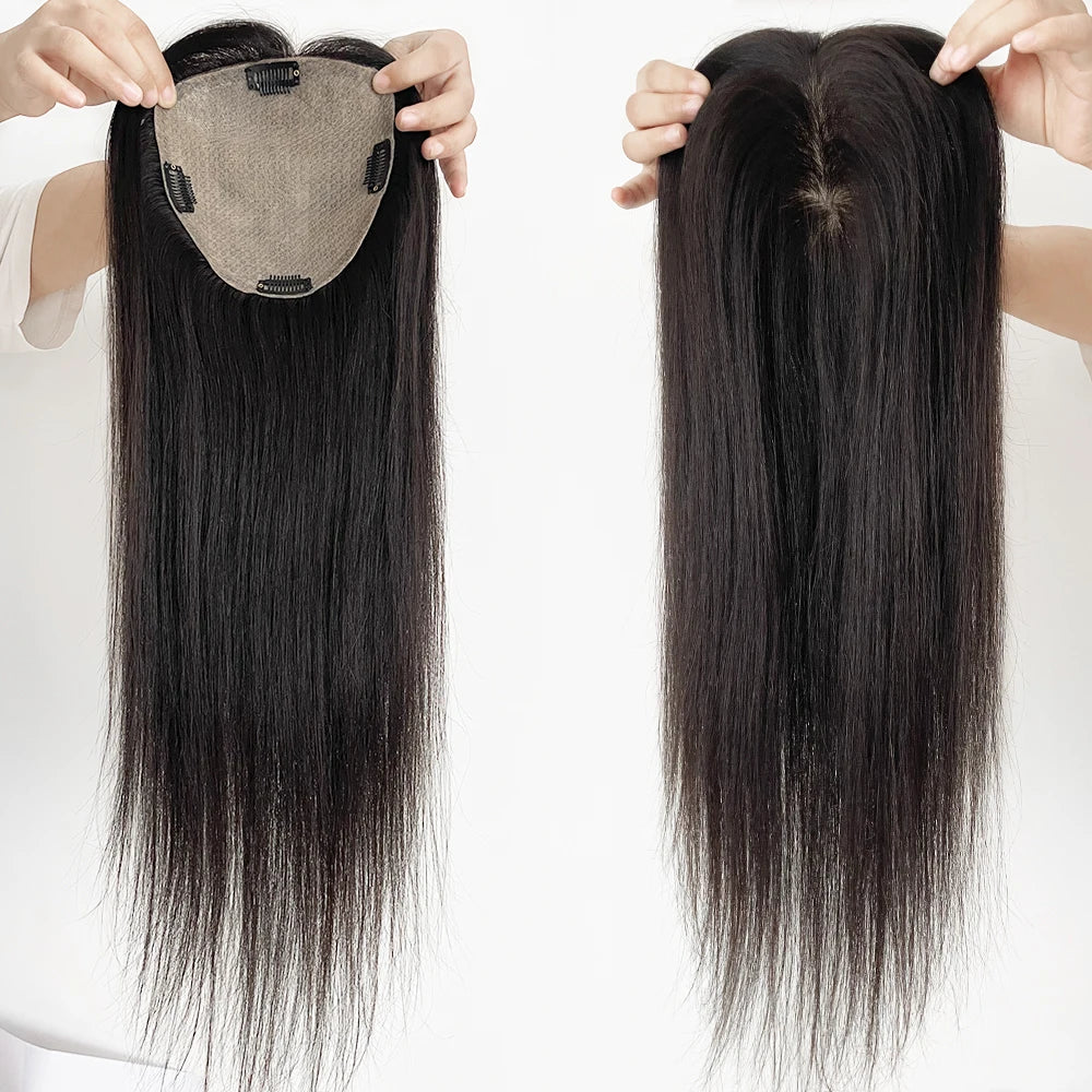Human Hair Topper 15x16cm Silk Base 12x13cm Silk Top Hair Topper with Clips