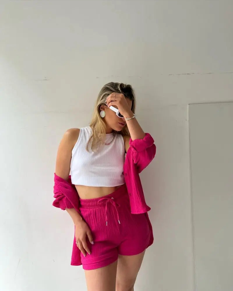 Casual Long Sleeve Button Loose Two Piece Set