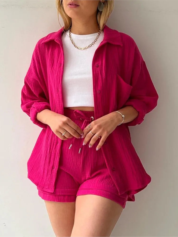 Casual Long Sleeve Button Loose Two Piece Set