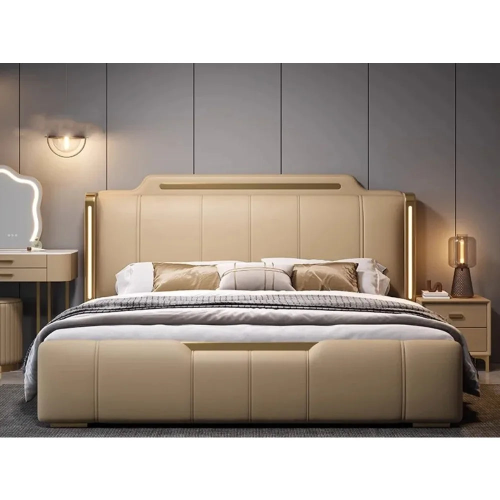 Wholesale Bedroom Set Luxury Wedding Sofa Bed King Size Design Upholstered Bed High-End Soft Back Storage Swivel LED Light