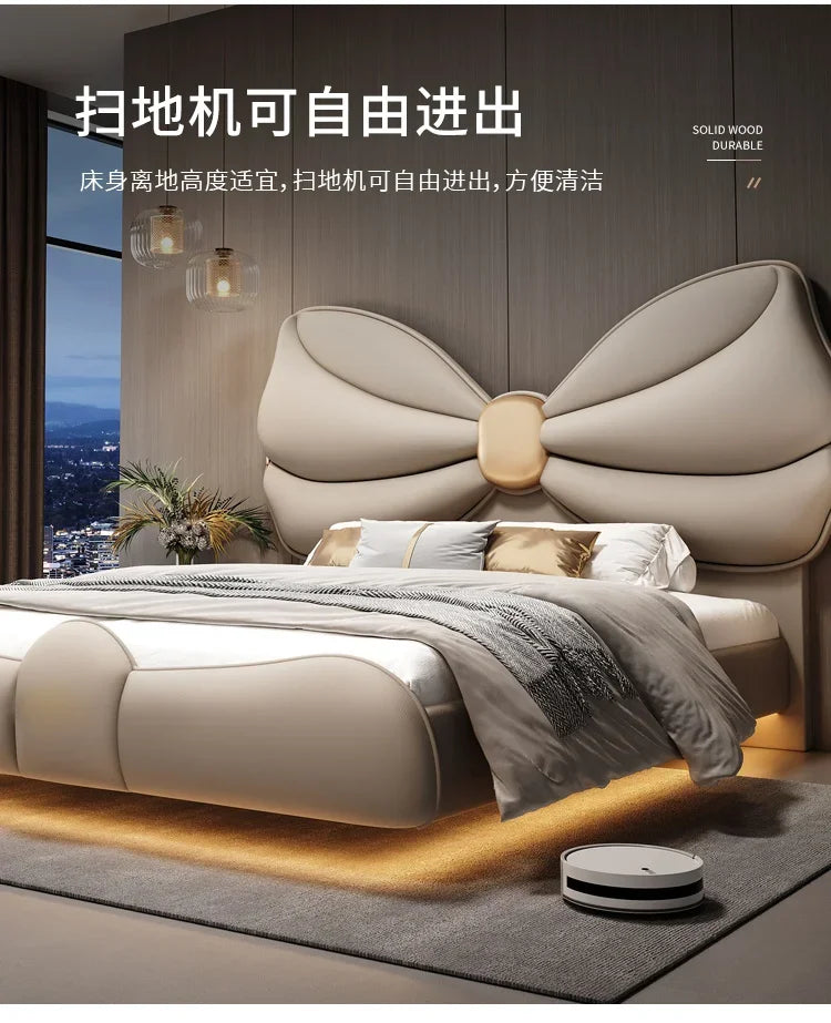 Luxury With Lights Floating Bed Modern Frame King Size Double Bed Headboards Twin Wood Lit 2 Personnes Furniture For Bedroom