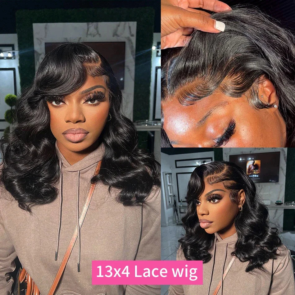 300 Density Body Wave Short Bob 13x4 13x6 HD Transparent Lace Front Human Hair Wigs 5x5 Pre Plucked Lace Frontal Wig For Black