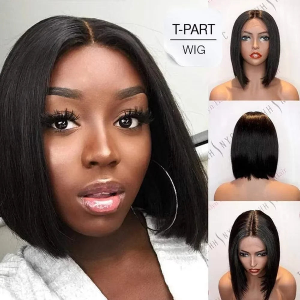 Straight Lace Front Wig Short Bob Wig Human Hair Middle Part Lace Front Wigs Brazilian Hair Straight Bob Wig for Black Women