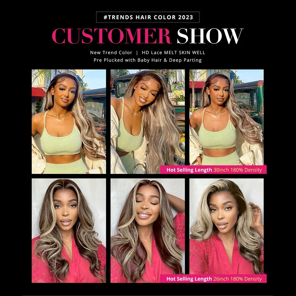 4/613 Balayage Brown Blonde 13x4 Lace Front Wig Body Wave Colored Human Hair Wigs For Women 613 HD Lace Front Human Hair Wig