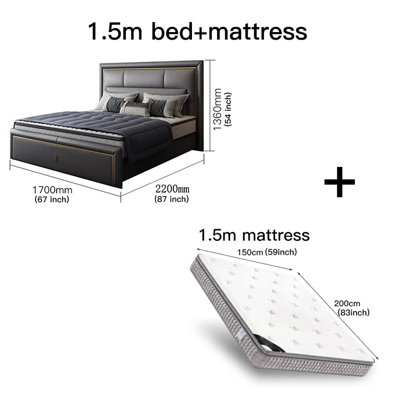 Light Luxury  Bed Frame Dark Gray Complete Furniture Bedrooms Set Beside Tables Cama King Size 2 People For Apartment Villa Home