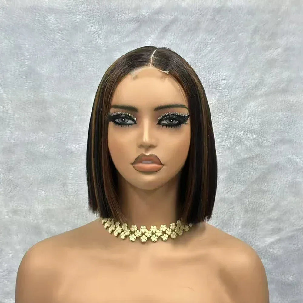 Wine Red Short Bob Human Hair Wig Virgin Brazilian Bone Straight Bob Hair Wig 2x6 Lace Closure Wigs