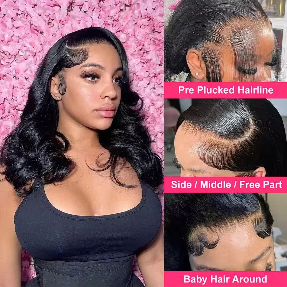 220 Density Short Bob 13x6 HD Transparent Lace Front Wigs Brazilian Body Wave 13x4 Lace Frontal Human Hair Wig
