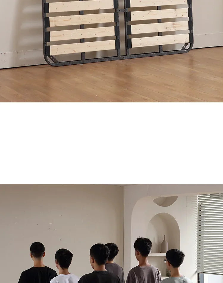 Indoor Simple Plank Apartment Bedroom Furniture Metal Double Bed Bases Frame Platform Thick Tatami King Size Black Bed Frame H