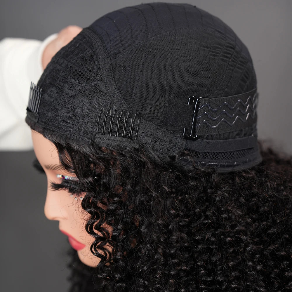 Human Hair Kinky Curly 3 In 1 Human Hair Wig Seamless Flip Over Half Wig